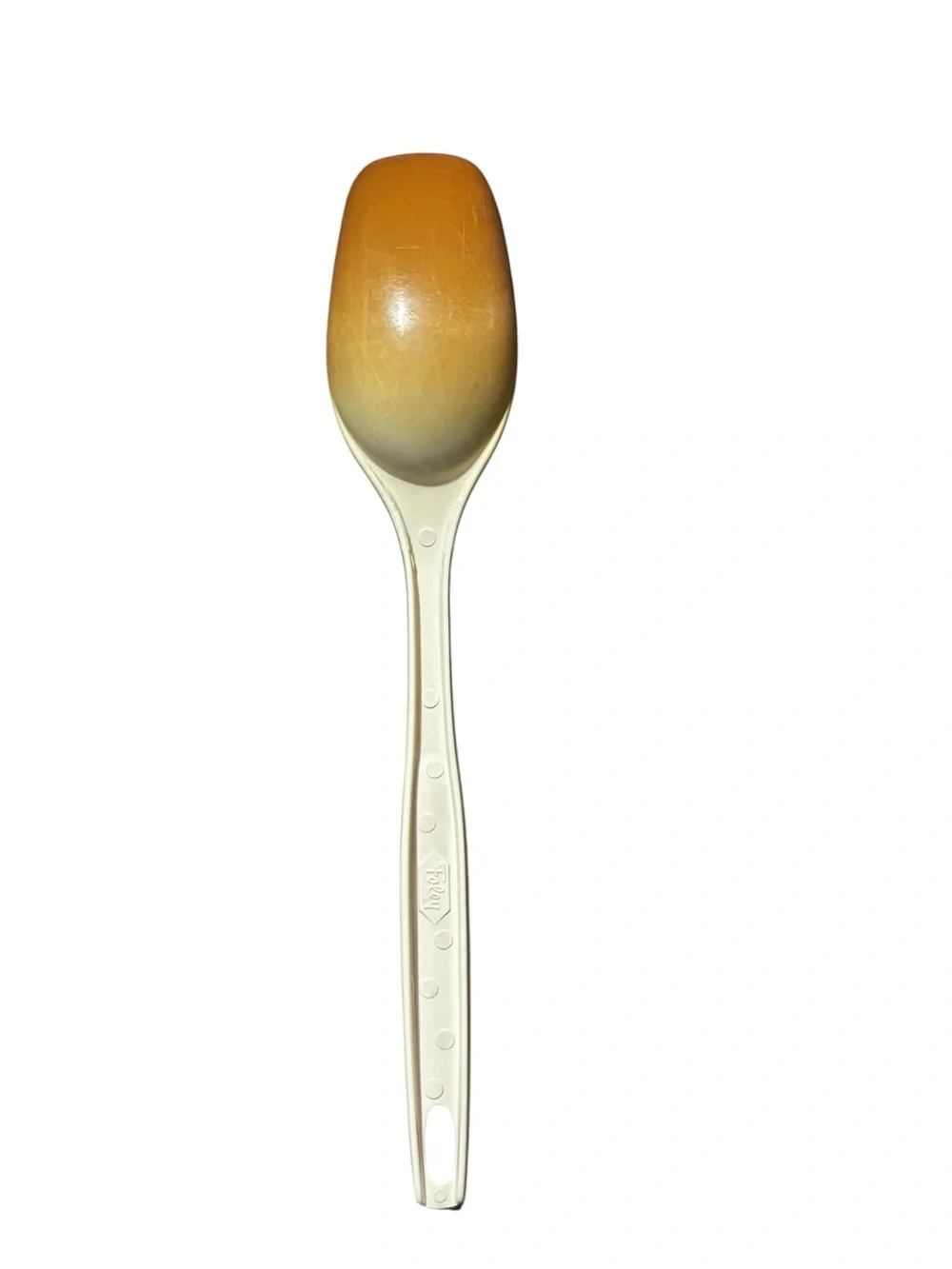Foley Vintage nylon kitchen spoon in almond, long handle with hanging hole.